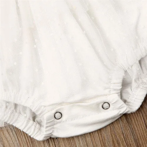 Vista 5 de Mameluco de tutú de tul con flores de encaje para bebé, vestido de princesa para primer cumpleaños, ropa de fiesta