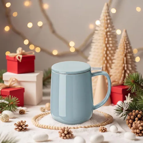 Vista 6 de Sweese Taza de té de porcelana de 20 onzas con infusor y tapa, taza de té gris azulado