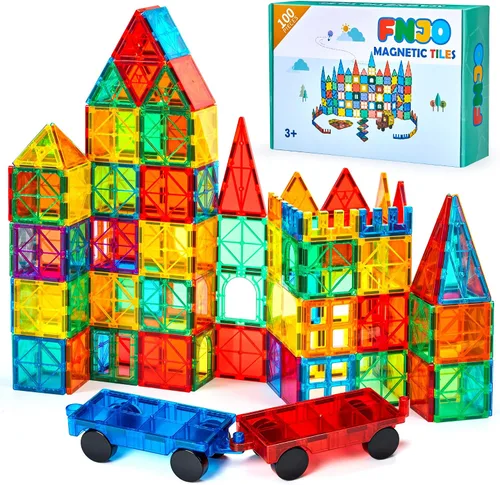 Vista 5 de FNJO Azulejos magnéticos, juego de construcción de 52 piezas, bloques de construcción magnéticos, juguetes STEM de construcción para niños