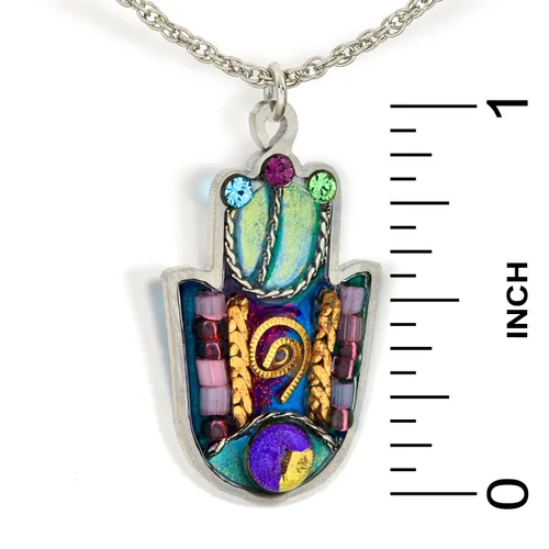 Vista 3 de seeka Verde y Rosa Hamsa con Shaddai Collar para proteger del mal de ojon0617gr