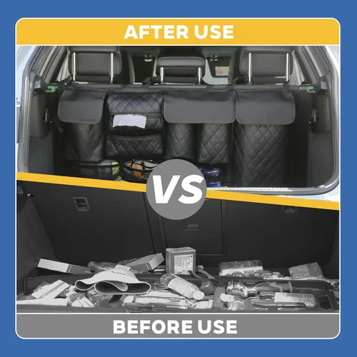 Vista 6 de Organizador Colgante para Asiento Trasero con Bolsas de Almacenamiento Grandes Cuero PU, Gran Capacidad Correas Ajustables, Impermeable