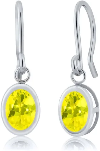 Vista 41 de Gem Stone King Aretes colgantes de plata de ley 925 de 0.276 x 0.197 in con piedra natal ovalada de alambre francés para mujer