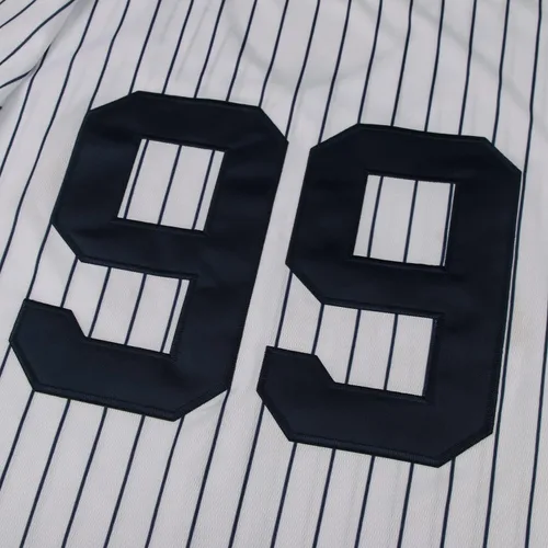Vista 7 de 99 Parches bordados de jersey de béisbol Jersey blanco cosido con rayas azul marino