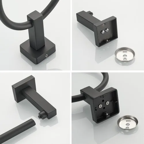 Vista 6 de Toallero de papel higiénico negro, soporte para toallas de baño, soporte de doble poste para toallas de baño, soporte moderno para papel higiénico