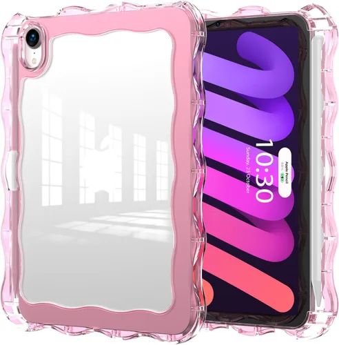 Vista 15 de Funda para iPad mini 7 (A17 Pro) generación 2024 de 8.3 pulgadas, 6ª generación 2021 de 8.3 pulgadas, TPU duradero con borde ondulado, policarbonato
