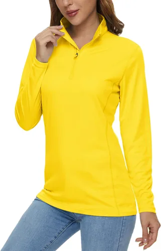 Vista 16 de MAGCOMSEN Camiseta de manga larga para mujer, con cremallera de un cuarto 01-Negro