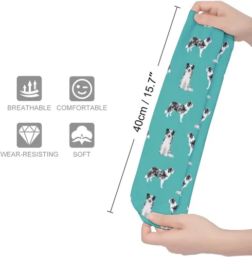 Vista 2 de Calcetines deportivos unisex novedosos, Border Collie Blue Merle Dog Turquoise para invierno, cálidos y acogedores, calcetines atléticos casuales