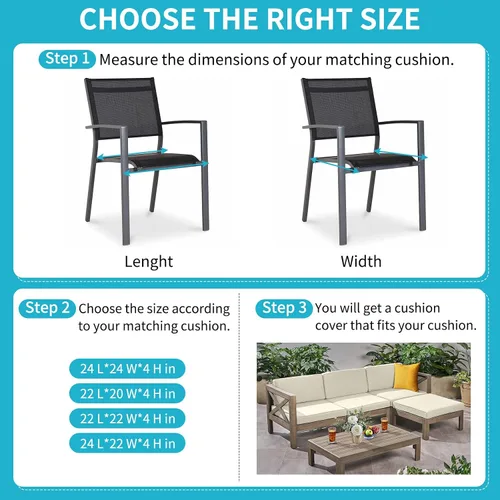 Vista 6 de COSHNIBI Fundas para Cojines de Patio 24'' X 22'' X 4'', Impermeables y Resistentes a la Decoloración, Funda de Cojín para Exteriores de Repuesto