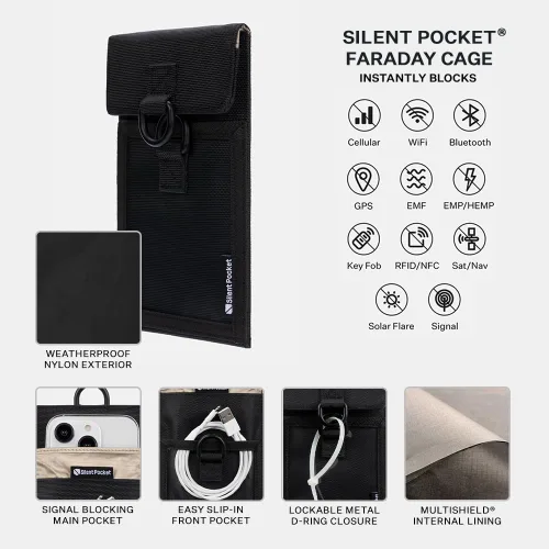 Vista 3 de SLNT Faraday - Funda para teléfono – Bloquea la etiqueta hacia fuera bolsa