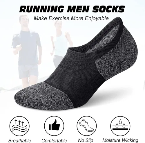 Vista 6 de Gonii Calcetines invisibles para hombre, de corte bajo, acolchados, para correr, 6 pares