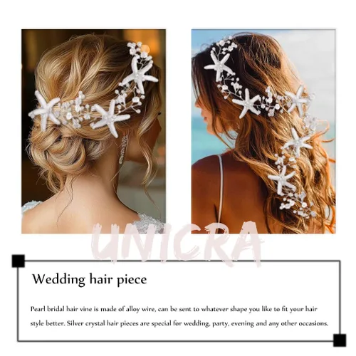 Vista 3 de Diadema de novia con estrella de mar, diadema de vid y perlas, accesorios para el cabello de boda en la playa, accesorios para el cabello