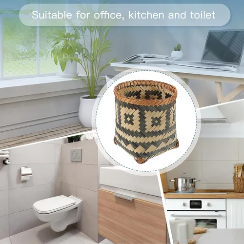 Vista 4 de Wakauto Cesta de basura tejida de bambú multifuncional, cesta de almacenamiento ecológica compacta para baño, dormitorio, sala de estar