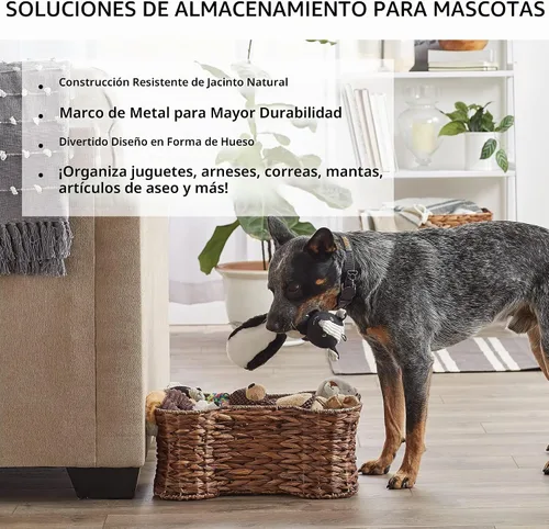 Vista 6 de Bone Dry Pet Storage Collection, cesta de juguete de jacinto en forma de hueso, marrón oscuro, grande, 24 x 15 x 9 pulgadas