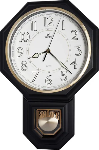 Vista 9 de JUSTIME Reloj de pared clásico vintage tradicional de estilo Schoolhouse, con péndulo y melodía Westminter cada hora, relojes de pared con melodía