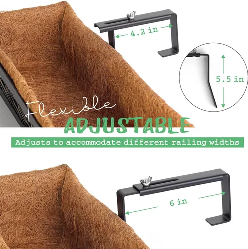 Vista 3 de Jardinera Colgante para Ventana, Cesta Colgante de Metal Negro de 24 Pulgadas para Plantar Flores con Forro de Coco para Balcón Exterior, Porche