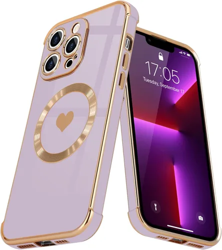 Vista 40 de Funda magnética para iPhone 13, para mujeres y niñas, chapado de lujo, lindo corazón de amor, cubierta trasera suave, protección completa de lente