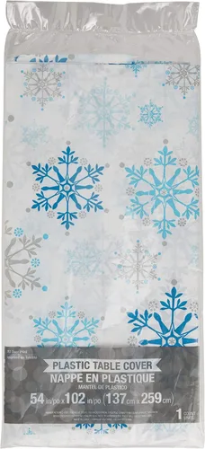 Vista 3 de Creative Converting Mantel de plástico con estampado completo, 54 x 102 ", remolinos de copo de nieve