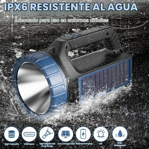 Vista 5 de E-SHIDAI Linterna solar, linterna alimentada por energía solar para múltiples funciones de 8000 lúmenes con emergencia, linternas recargables