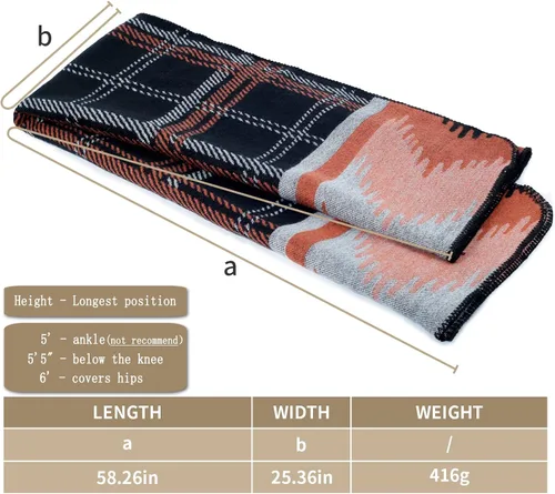 Vista 2 de Chal para mujer, bufanda de pashmina, capa cálida para invierno, poncho abierto al frente para primavera y otoño Cuadros - Negro-naranja
