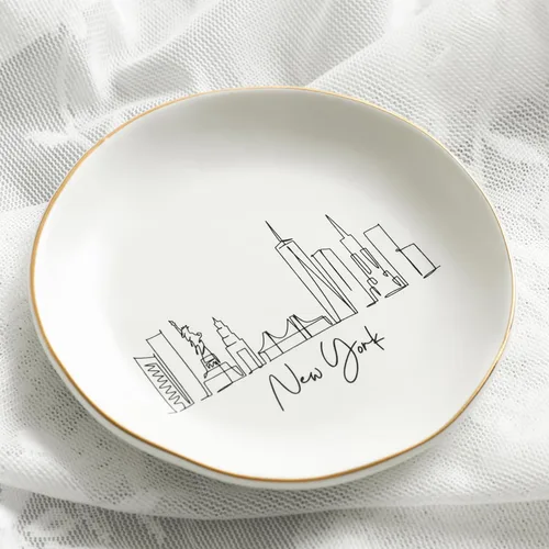 Vista 2 de COLLECTIVE HOME - Plato de joyería Skyline, plato de cerámica para baratijas, bandeja de joyería de paisaje, placa decorativa de vista de la ciudad