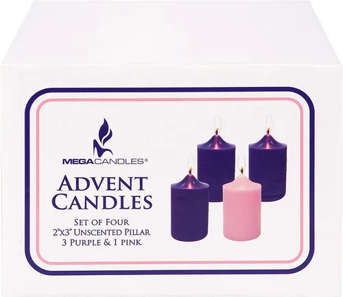 Vista 4 de Mega Candles Juego de 4 piezas de velas de Adviento de Navidad sin perfume, vertidas a mano de cera premium con parte superior en forma de campana