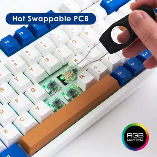 Vista 4 de KEYMECHER x Ganss HS75T 3 en 1 Bluetooth inalámbrico + 2.4G + cable tipo C, teclado mecánico retroiluminado RGB intercambiable en caliente