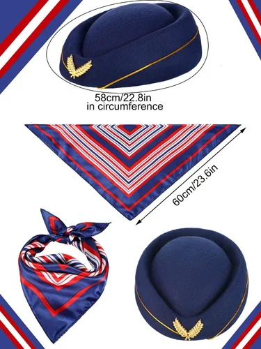 Vista 3 de Conjunto de disfraz de piloto capitán, accesorios de azafata, sombrero de asistente de vuelo con gafas de sol y bufanda, disfraz de cosplay
