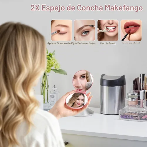 Vista 3 de Mini espejo compacto para viajes, espejo de bolsillo para mujer Rosa