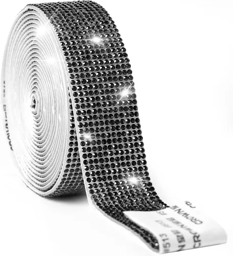 Vista 23 de Cinta de cristal autoadhesiva, calcomanías de diamantes de imitación para envoltura de regalos, manualidades, proyectos de decoración, bodas Negro