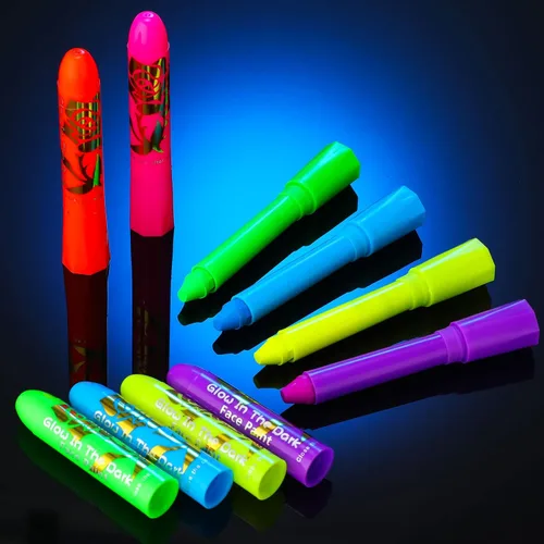 Vista 7 de Handepo 24 piezas de crayones de pintura facial que brillan en la luz negra, kit de pintura de luz UV, kit de pintura fluorescente de Halloween
