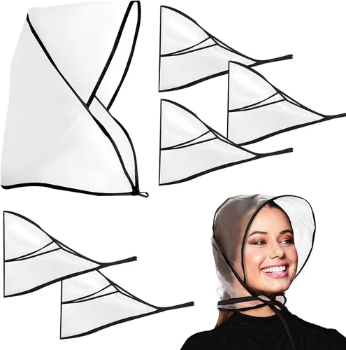 Vista 5 de Lusofie 6 gorros de lluvia con visera transparente impermeable para proteger el peinado, sombreros de lluvia de plástico para mujer