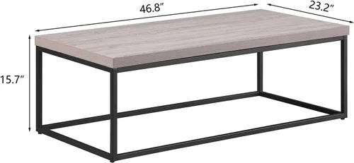 Vista 2 de CENSI - Mesa de centro de roble lavado gris de 47 pulgadas, tamaño grande Extra Thick 1.6" Honey-comb Wood Top, Sturdy Metal Frame, Modern