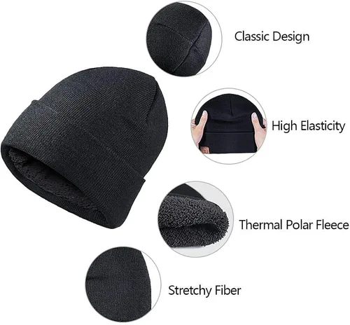 Vista 2 de Winter Beanie for Men Women Cold Weather Thermal Fleece Lined Knit Hat Warm Cuffed Stocking Cap