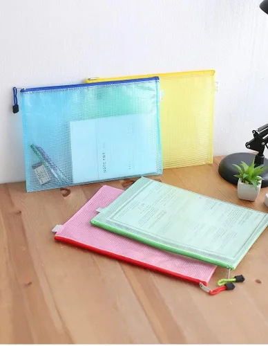 Vista 7 de 12 bolsas de malla con cremallera para documentos, carpetas de archivos A4 de PVC con cremallera de plástico, bolsas impermeables para rompecabezas