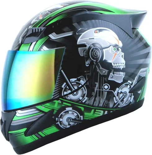 Vista 27 de 1Storm - Casco de cabeza completa para motocicleta, diseño de calavera mecánica HJDJ11