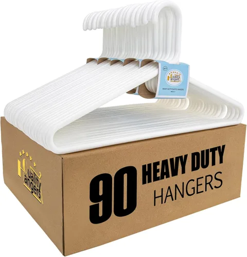 Vista 8 de Paquete de 10 perchas de plástico blanco de calidad, paquete múltiple súper resistentes para ropa, perchas de ropa estándar gruesas y fuertes