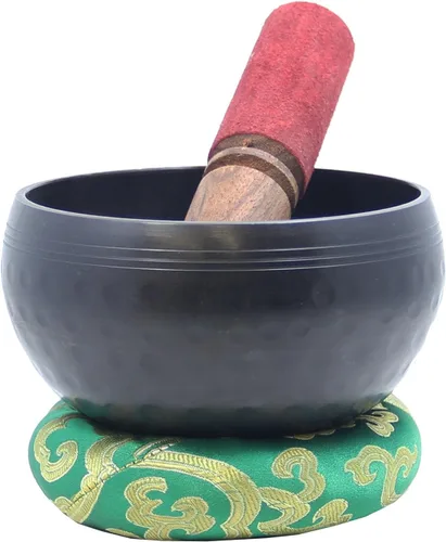 Vista 6 de DharmaObjects Juego de mazo tibetano martillado a mano de 4.5 pulgadas Oro