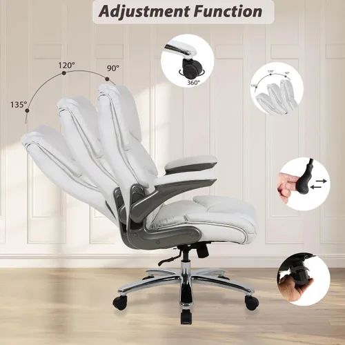 Vista 5 de Silla de oficina ergonómica, silla de escritorio de oficina ajustable, silla ejecutiva de cuero para computadora con reposabrazos, silla de oficina
