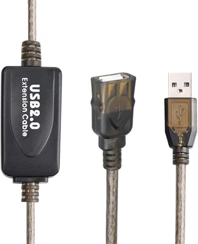 Vista 2 de Cable de extensión USB 2.0 tipo A macho a hembra repetidor activo de 50 pies, alta velocidad 480 Mbps Transparente negro