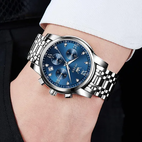 Vista 4 de OLEVS Watch Men Stainless Steel Chronograph Watches for Men Luxury Waterproof with Date Analog Quartz Diamond Business Mens Watch Fashion Luminous