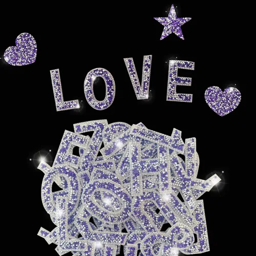Vista 4 de 47 calcomanías de letras y números con diamantes de imitación, grandes, autoadhesivas, calcomanías de corazón con purpurina de cristal para ropa