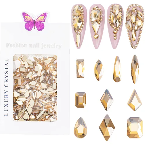 Vista 15 de Diamantes de imitación para uñas, 300 piezas de cristales AB, gemas de múltiples formas, diamantes de imitación de parte trasera plana, para arte