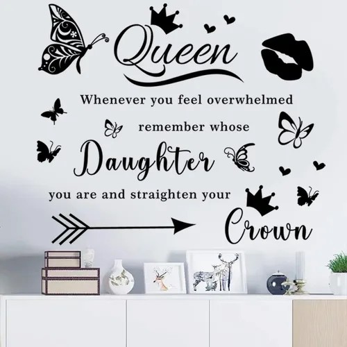 Vista 8 de Adhesivo de pared de vinilo con texto en inglés "She Believed She Could So She Did", calcomanías de pared de mariposa para dormitorio, sala