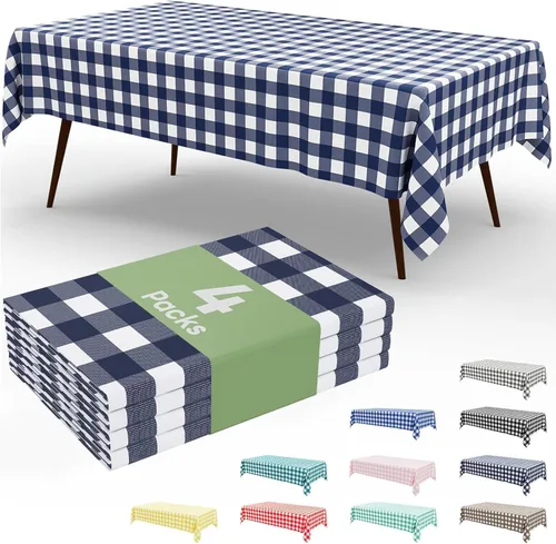Vista 91 de Smiry Paquete de 3 Manteles Desechables de Cuadros Gingham Color Caqui - 54" x 72" Mantel de Plástico de Servicio Pesado, Cubiertas de Mesa