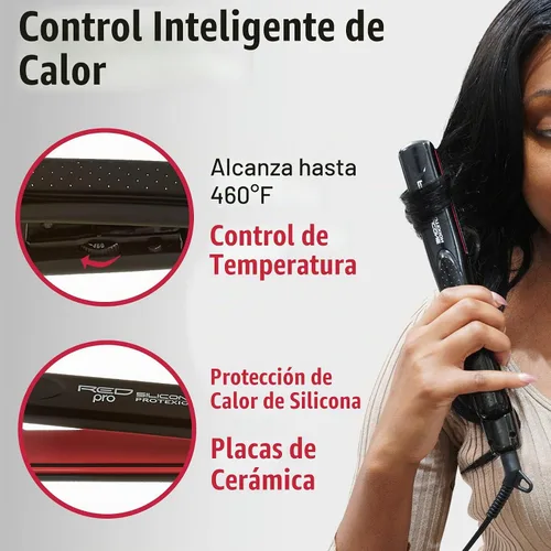 Vista 3 de Red Pro - Plancha plana de silicona Protexion de 1 pulgada, ajuste de temperatura ajustable, ultrafino, ligero, adecuado para todo tipo de cabello
