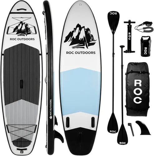 Vista 47 de Roc Tabla de remo inflable con accesorios y mochila de alta calidad, cubierta antideslizante, bolsa impermeable, correa, remo y bomba de mano.
