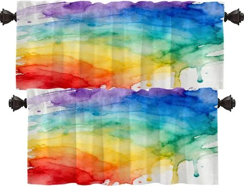 Vista 22 de Shrahala Cortinas de nivel de chakras con mandala beige para ventanas de cocina, paneles de cortina de ventana de mandala multicapa de poliéster
