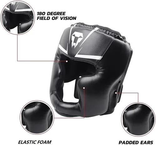 Vista 4 de Casco de boxeo para niños y adultos: casco de kickboxing MMA con malla, casco para combatir karate taekwondo artes marciales