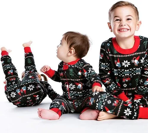 Vista 6 de CHUOAND Conjunto de pijama familiar de Navidad para parejas, ropa de dormir de Papá Noel para parejas