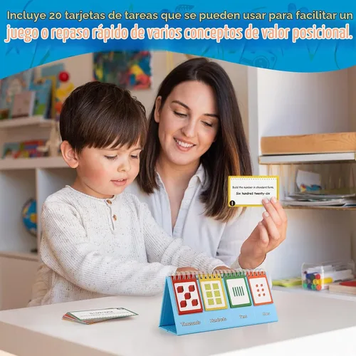 Vista 4 de Aizweb Rotafolio de valor posicional para estudiantes – Manipulativos de matemáticas K-3 para aula primaria – Doble cara con números enteros